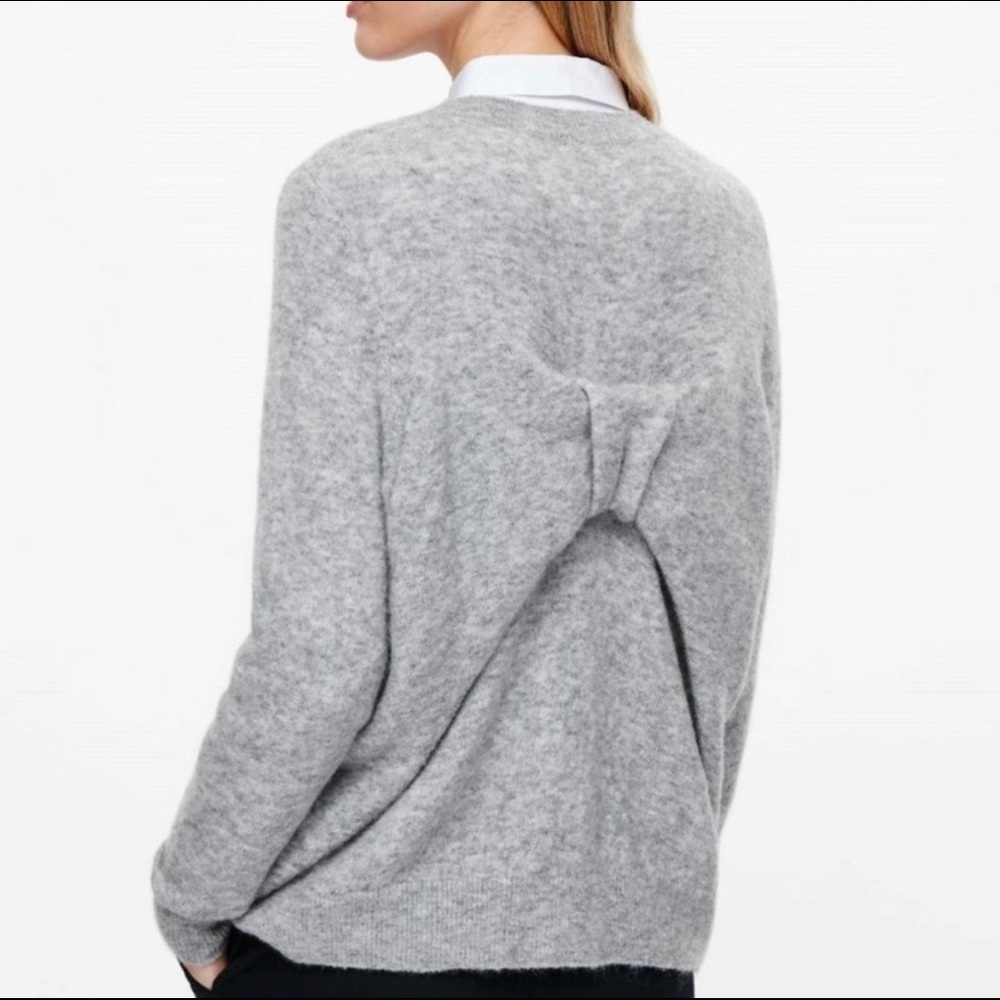 COS Gray Wool Knot Back Sweater Small